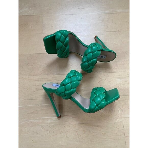 Steve Madden BNWOT "Kenley" Green Braid Stiletto Heel Sandals - Picture 3 of 8